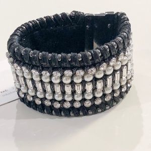 Henri Bendel Metallic leather cuff w/pearls